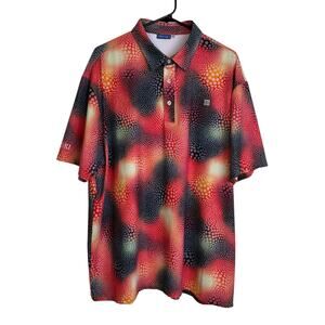 Hreski Polo Shirt Mens 2XL Performance Golf Short Sleeve Button Up Colorful Art